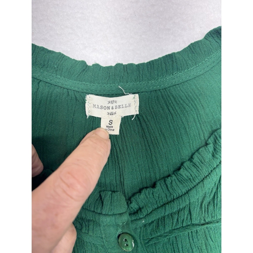 Mason & Belle Peasant Blouse Womens Small Boho Fairy Core Green Ruffled Neck - Picture 5 of 10
